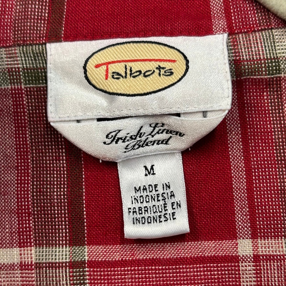 Talbots Womens Red Plaid Irish Linen Blend Country Cowgirl Beach Shirt M - Picture 3 of 7